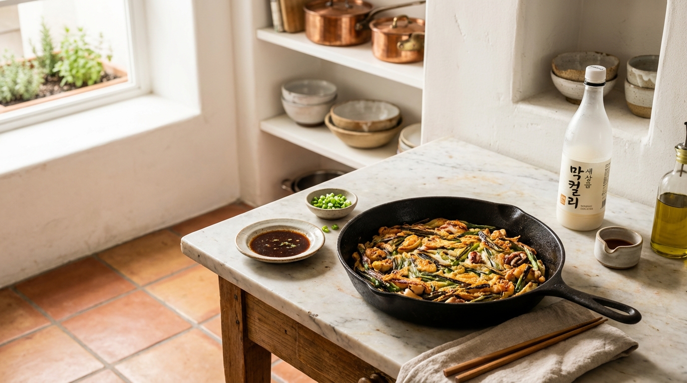 Haemul Pajeon (Crêpe aux Fruits de Mer) : Grande Galette Croustillante