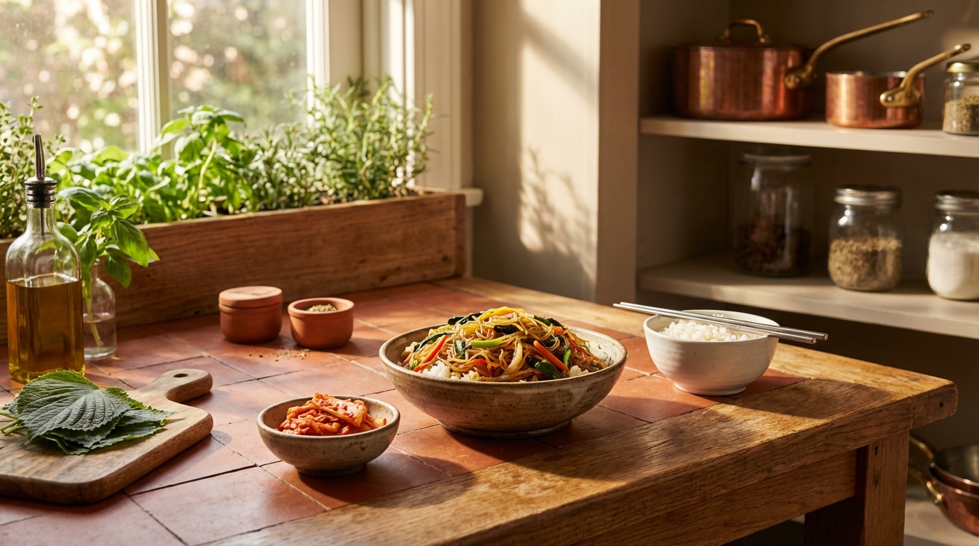 Japchae-bap : Riz Sauté aux Vermicelles de Patate Douce, Fusion Coréenne Savoureuse