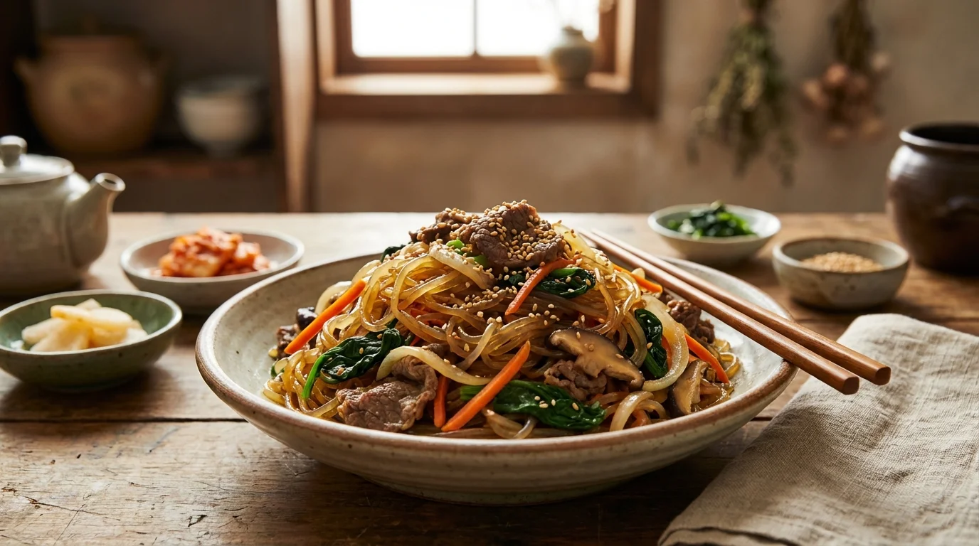 Japchae : Vermicelles de Patate Douce Sautés aux Légumes